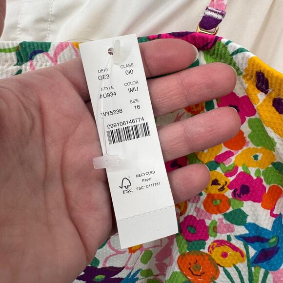 J.Crew Bandeau One-Piece Swim Suit Vibrant Garden Piqué Womens Plus 16 White NEW - Picture 7 of 10